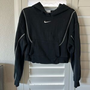 Nike white stitch contrast crop hoodie